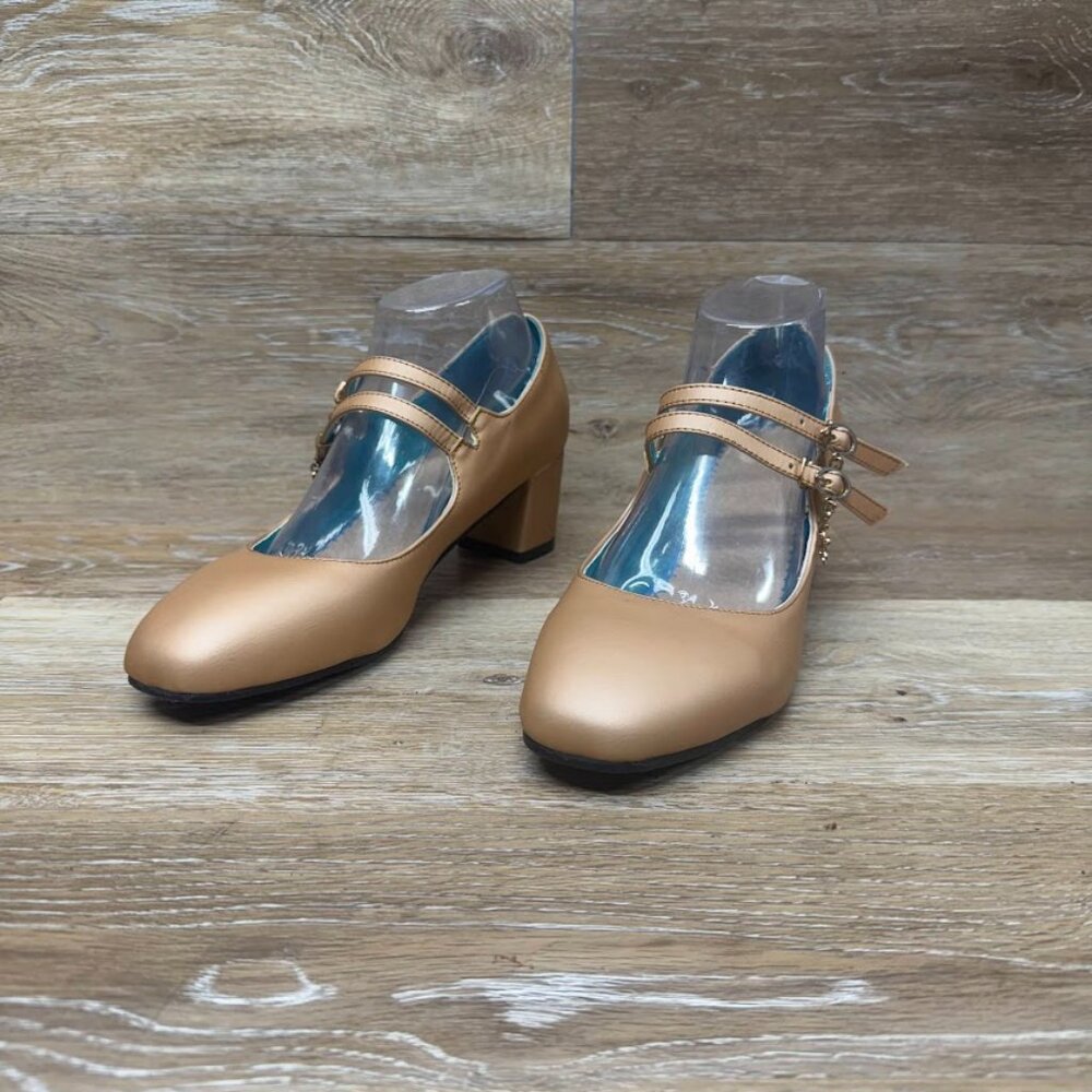 Unbranded Gold Block Heel Double Strap Mary Jane Shoes Women's Size EU 40